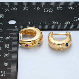24K Gold Filled CZ Multicolor Geometric Huggies | AD757