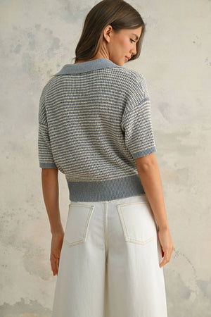 T4519 MULTI COLOR COLLARED KNITTED TOP