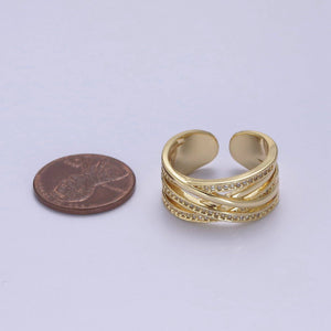 24K Gold Filled Three Layers Micro Pave Cubic Zirconia CZ Adjustable Ring in Gold & Silver, Thick Statement Ring S-350