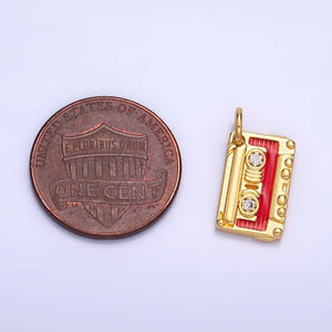 24K Gold Filled CZ Enamel Music Cassette Tape Charm | W406