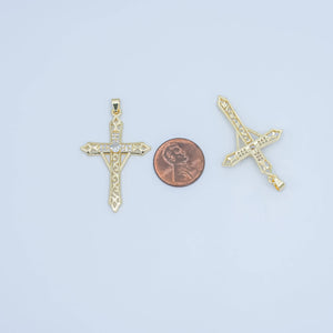 24K Gold Filled Clear CZ Micro Paved Geometric Filigree Cross Pendant | AA1505