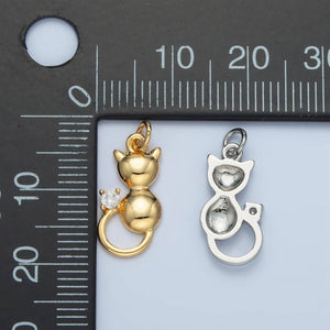 24K Gold Filled Mini CZ Kitten Cat Pet Animal Charm in Gold & Silver | E380