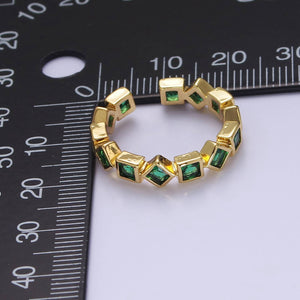 Chained Green Emerald Square CZ Gold Chain Ring
