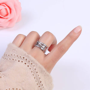 24K Gold Filled Three Layers Micro Pave Cubic Zirconia CZ Adjustable Ring in Gold & Silver, Thick Statement Ring S-350