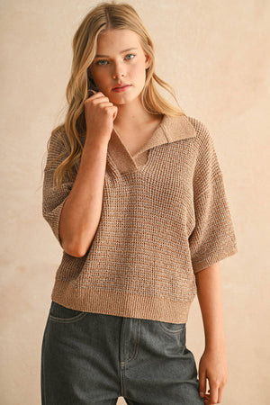 T4519 MULTI COLOR COLLARED KNITTED TOP