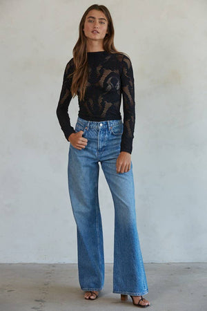 Knit Jacquard Mock Neck Long Sleeve Top