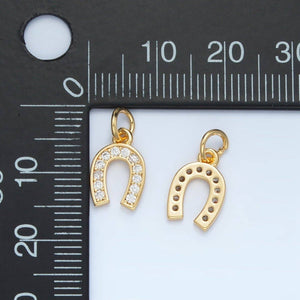 24K Gold Filled Clear CZ Micro Paved Horseshoe Charm | M019