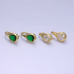 14K Gold Filled Clear, Green CZ Teardrop French Hook Earring