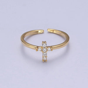 Gold Cross Ring Stacking 14K Gold Filled Ring CZ Dainty Cross Ring O-2140