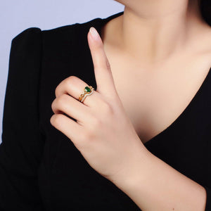 Gold Filled Green CZ Oval Cable Link CZ Double Band Ring