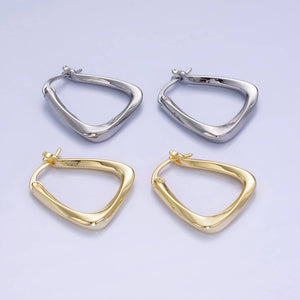 14K Gold Filled Twisted Edged Triangle Latch Hoop Earrings