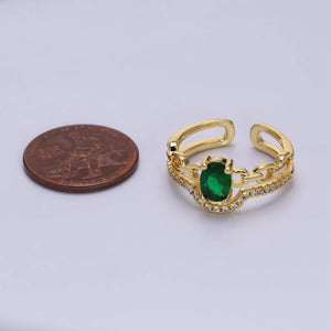 Gold Filled Green CZ Oval Cable Link CZ Double Band Ring
