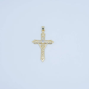 24K Gold Filled Clear CZ Micro Paved Geometric Filigree Cross Pendant | AA1505