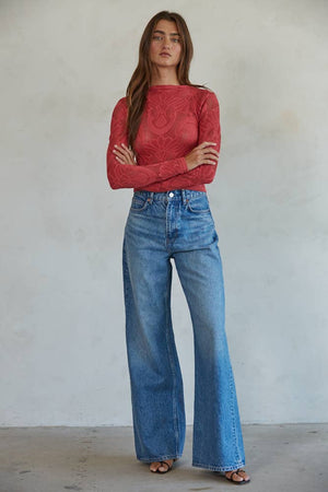 Knit Jacquard Mock Neck Long Sleeve Top