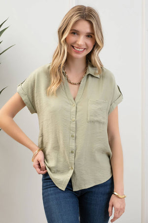 SHORT TAB SLEEVE BUTTON DOWN SHIRT