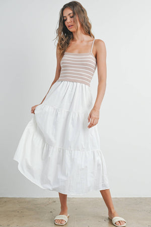 Striped Sleeveless Tiered Maxi Dress
