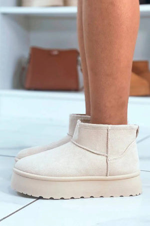 Cream Ultra Mini Platform Women Faux Fur Slip-On Ankle Boots