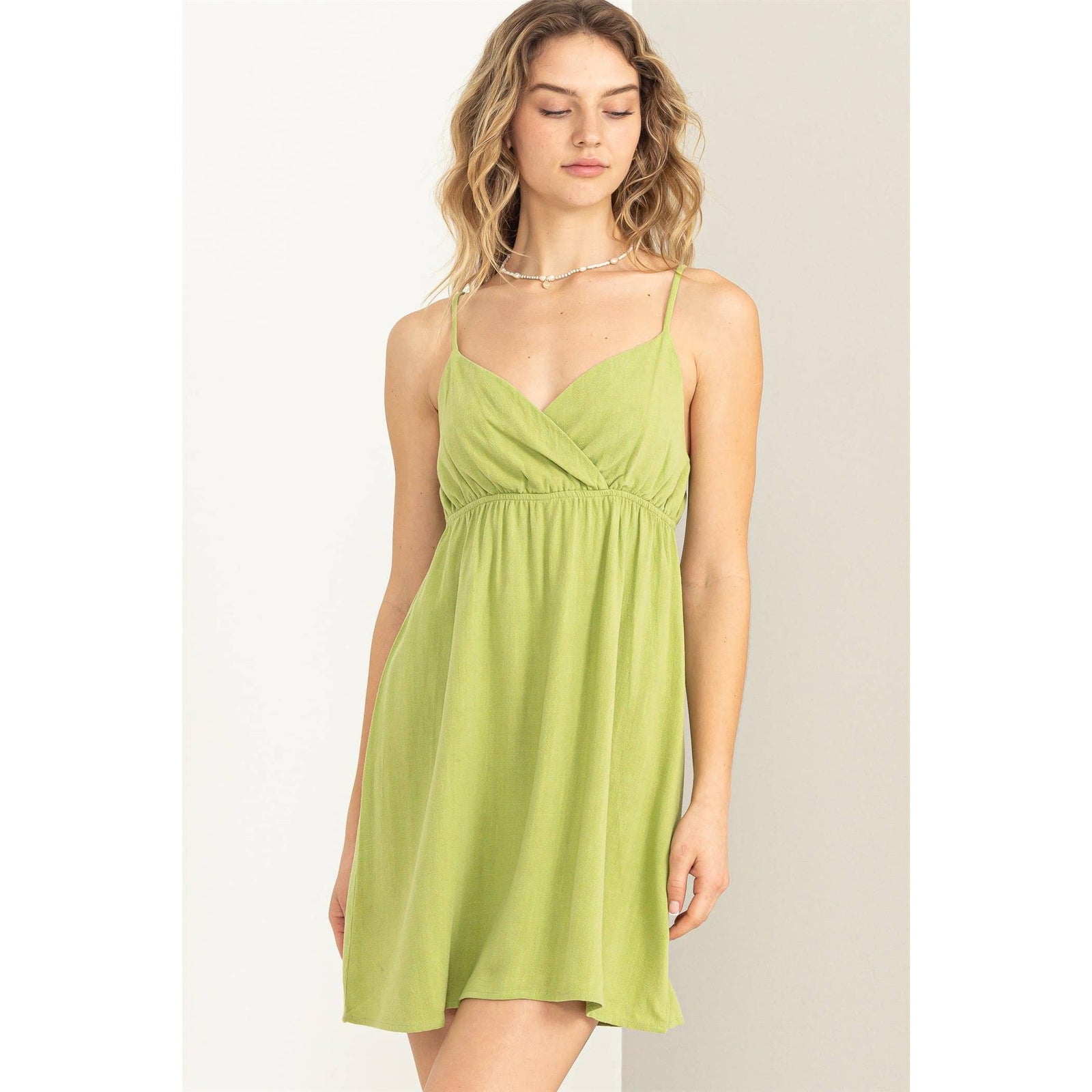 DZ22E930-Linen Surplice Cami Mini Dress
