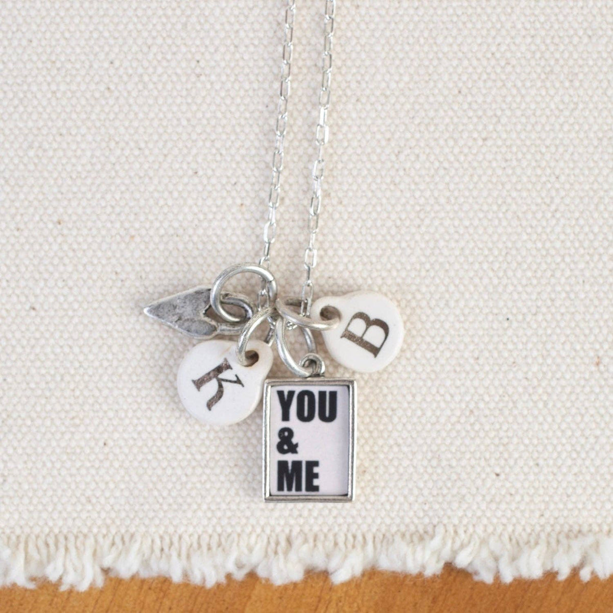 You and Me Charm Pendant Necklace Gold or Silver
