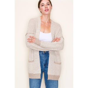 Color Waffle Textured Raw Edge Seam Open Front Cardigan