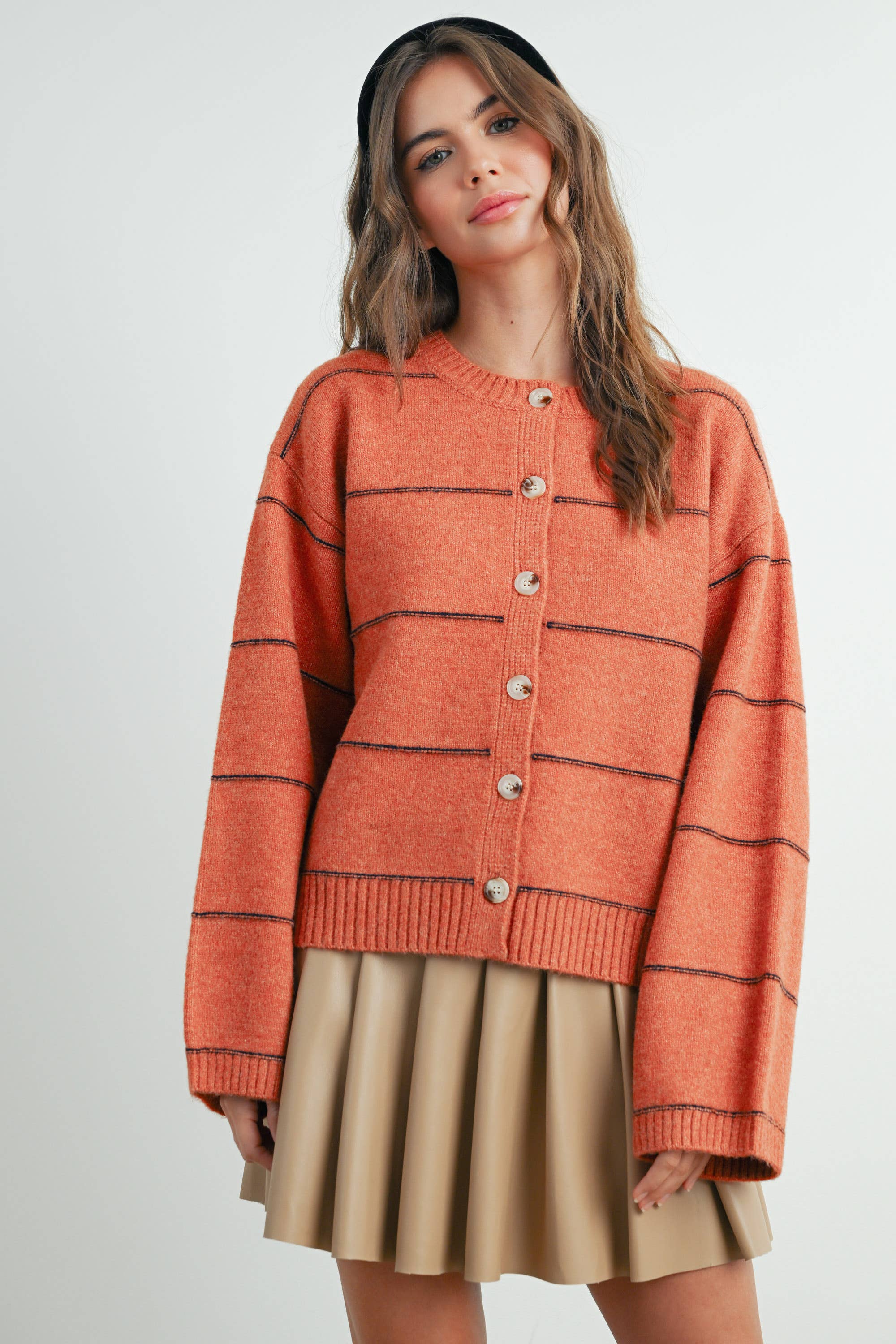 Button Front Striped Cardigan