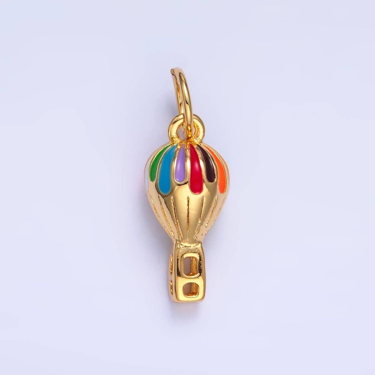 24K Gold Filled Multicolor Enamel Hot Air Balloon Travel 3D Multidimensional Charm | W283