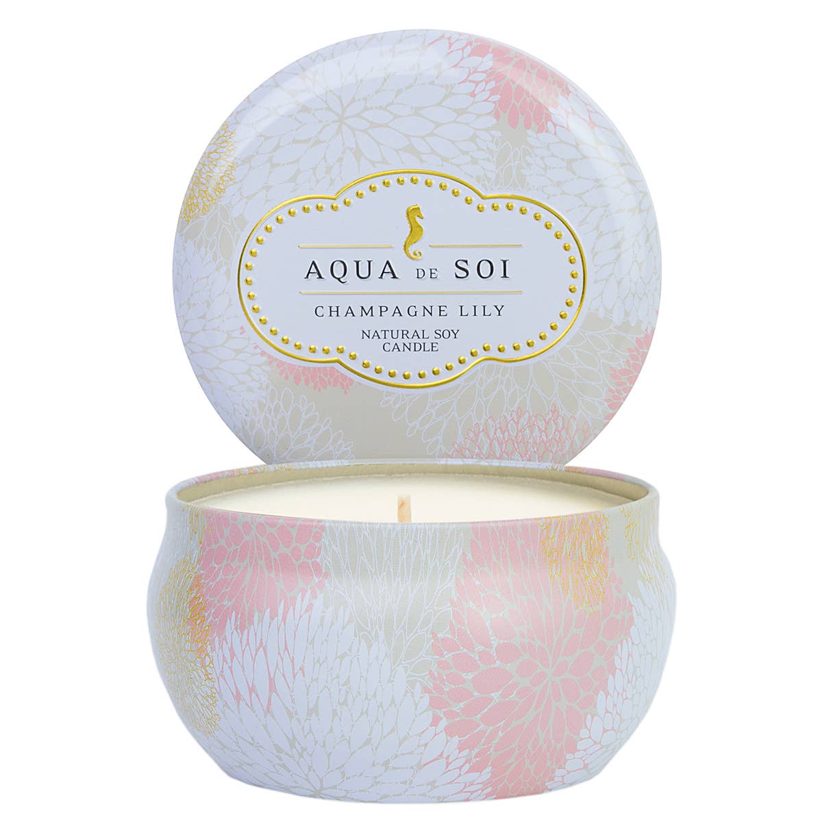 Champagne Lily 9 oz Aqua De Soi Candle Tin