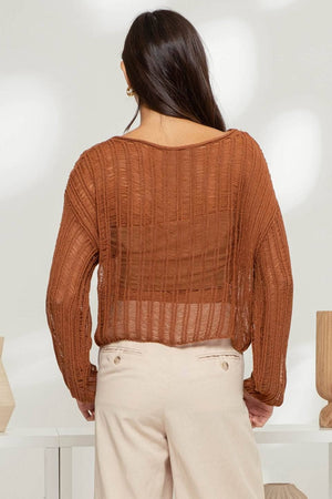 SHEER CROCHET LADDER KNIT PULLOVER SWEATER