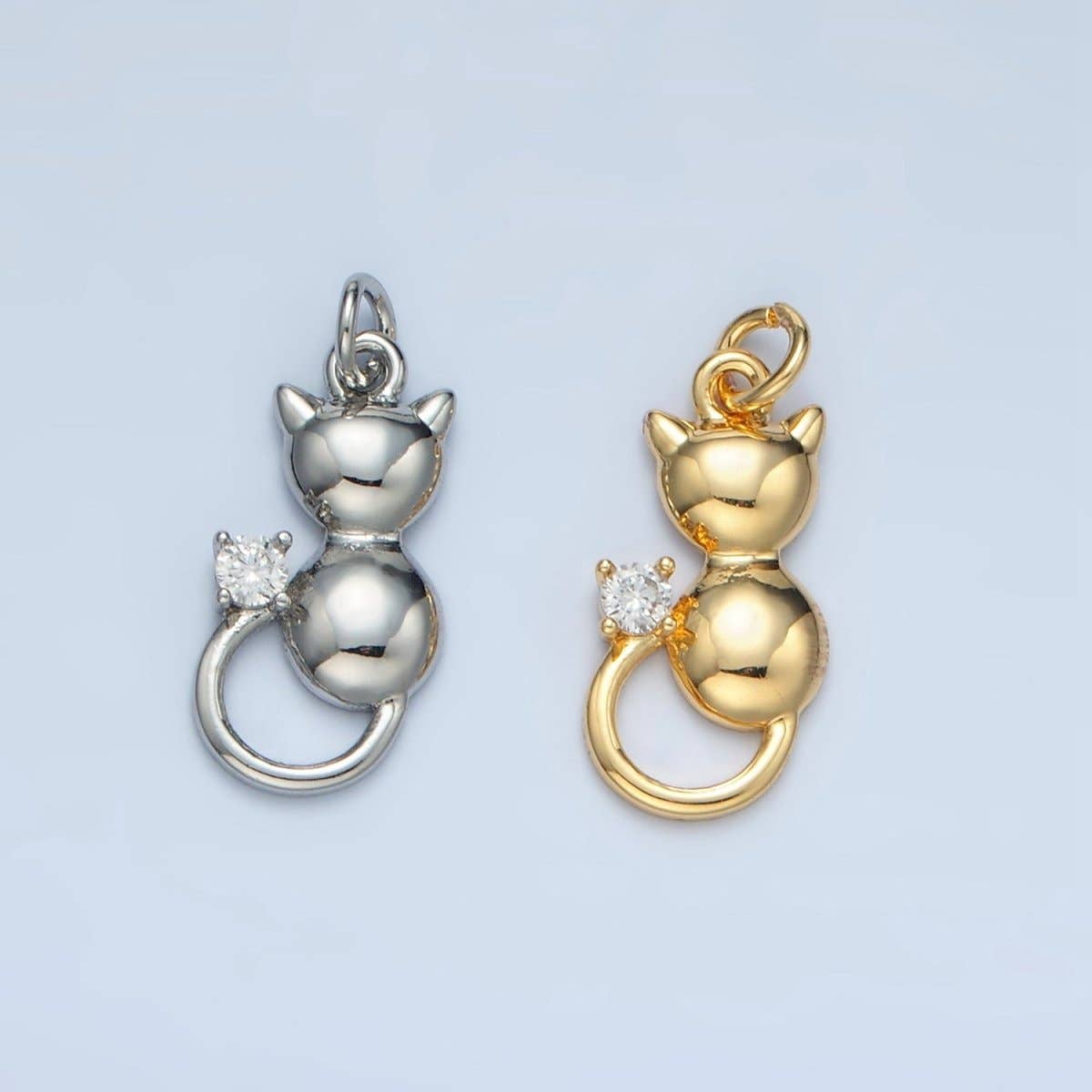 24K Gold Filled Mini CZ Kitten Cat Pet Animal Charm in Gold & Silver | E380