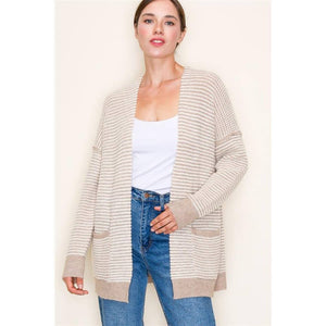 Color Waffle Textured Raw Edge Seam Open Front Cardigan