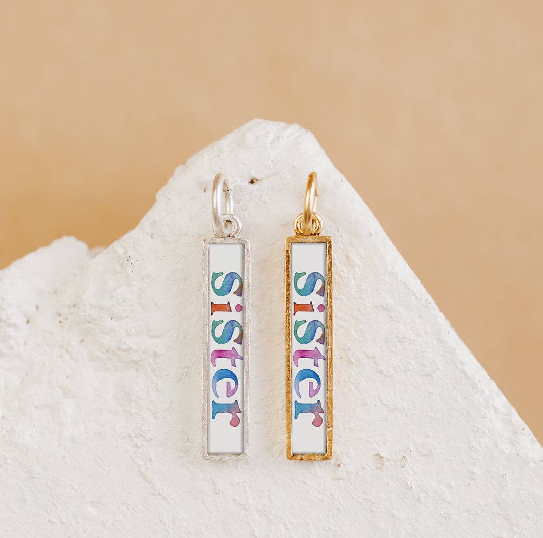 Watercolor Sister Charm Pendant Necklace Gold or Silver