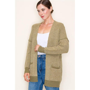 Color Waffle Textured Raw Edge Seam Open Front Cardigan