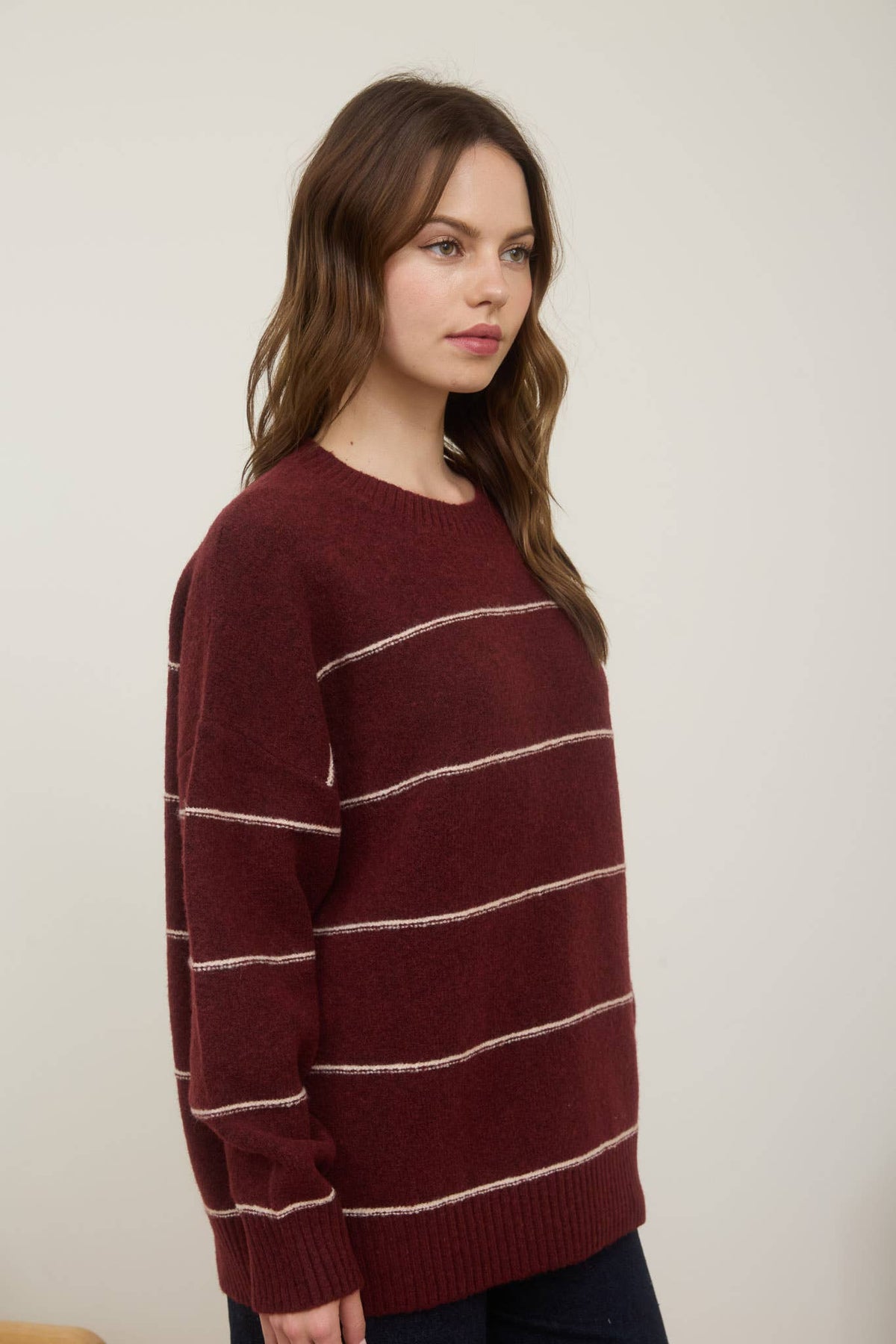 STRIPE CREW NECK OVERSIZED PULLOVER SWEATER