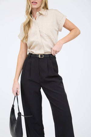 PINSTRIPE SHORT SLEEVE COLLARED SHIRT