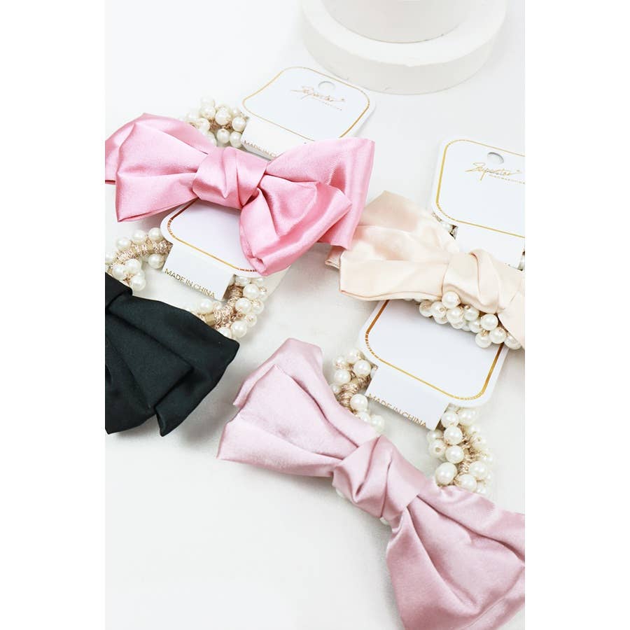 Hair Bow with Pearl Beaded Elastic Hair Scrunchies