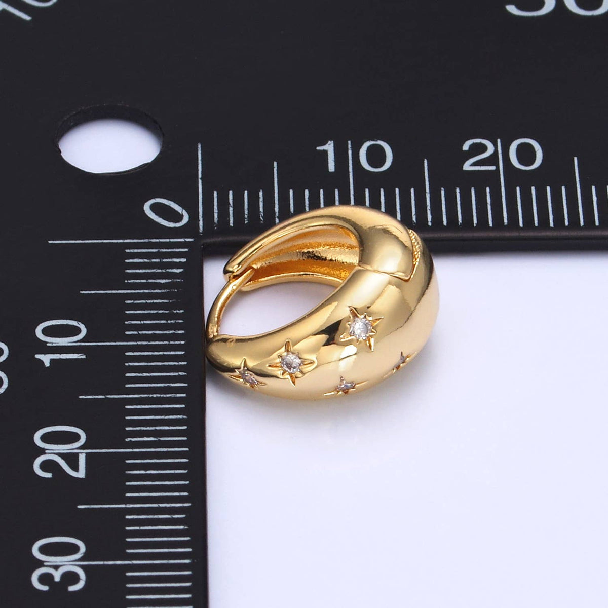 Minimalist Dome Gold Hoop Clear CZ Huggie Star Earring