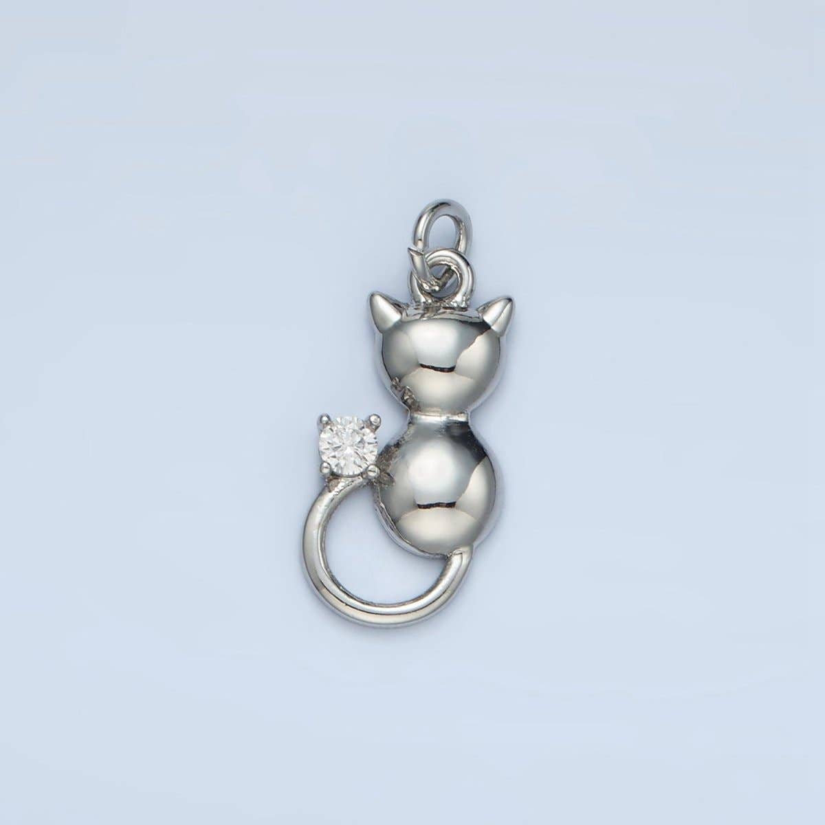24K Gold Filled Mini CZ Kitten Cat Pet Animal Charm in Gold & Silver | E380