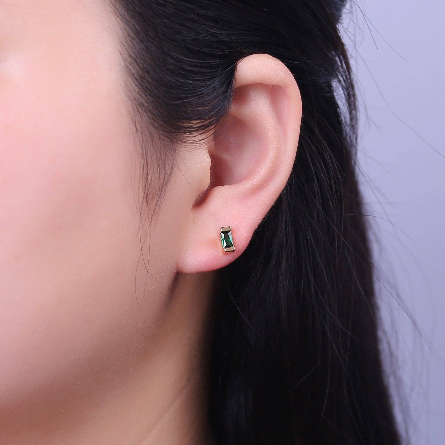 Dainty Emerald Green tiny baguette stud earrings