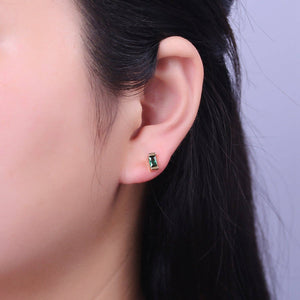 Dainty Emerald Green tiny baguette stud earrings