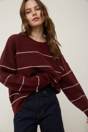 STRIPE CREW NECK OVERSIZED PULLOVER SWEATER