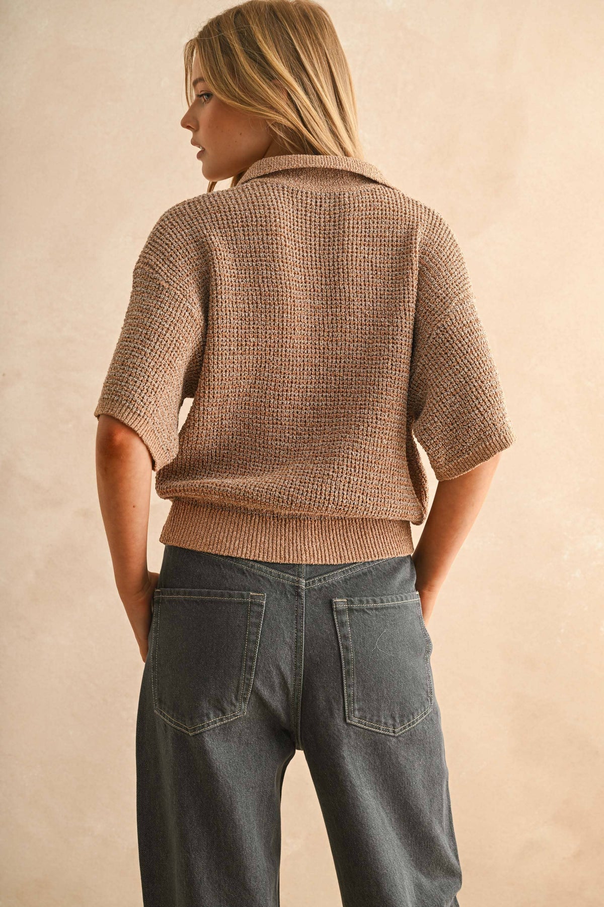 T4519   MULTI COLOR COLLARED KNITTED TOP