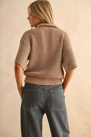 T4519   MULTI COLOR COLLARED KNITTED TOP