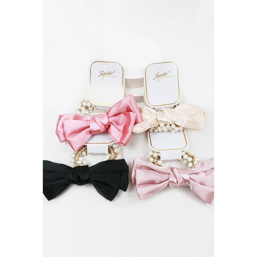 Hair Bow with Pearl Beaded Elastic Hair Scrunchies