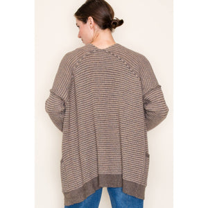 Color Waffle Textured Raw Edge Seam Open Front Cardigan