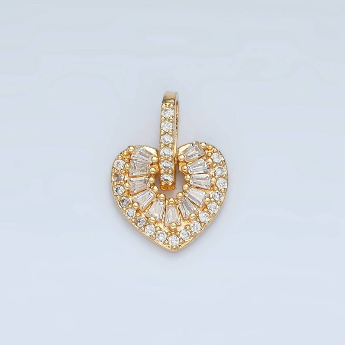 24K Gold Filled Clear CZ Baguette Heart Pendant | AA906
