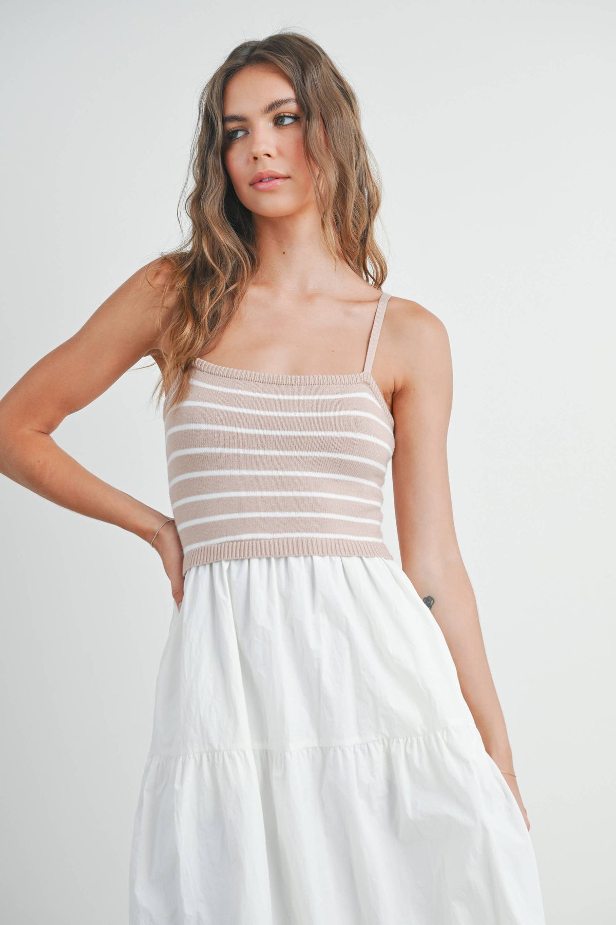 Striped Sleeveless Tiered Maxi Dress