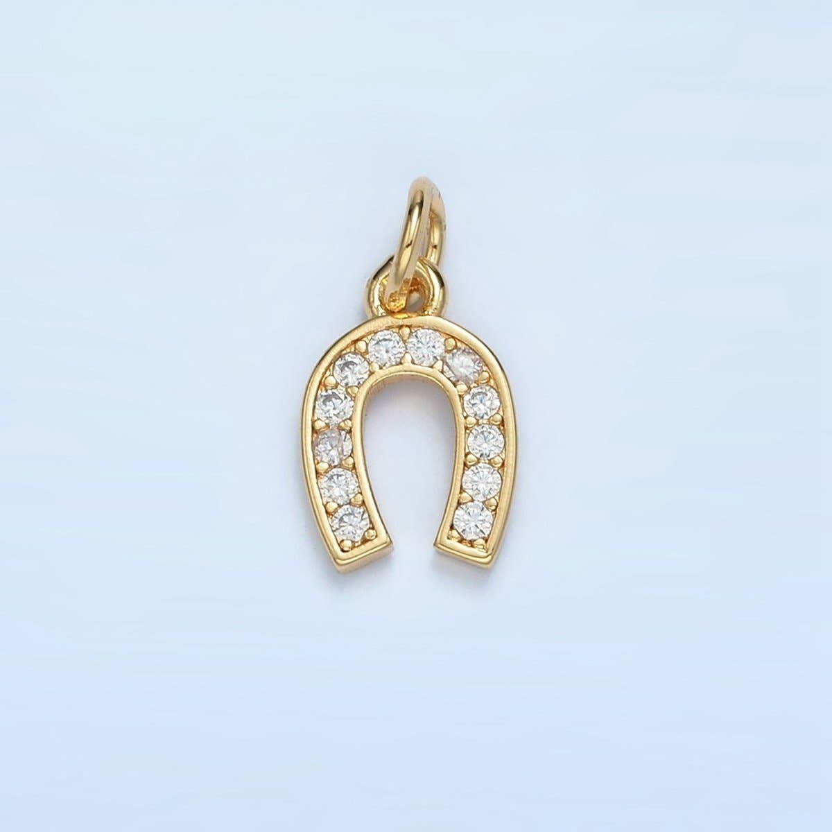24K Gold Filled Clear CZ Micro Paved Horseshoe Charm | M019