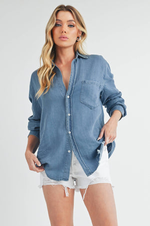 long sleeve button up denim shirt