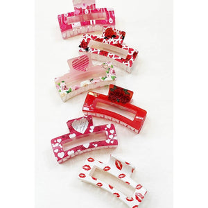 6 kinds Heart Theme Printed Hair Claw Clip