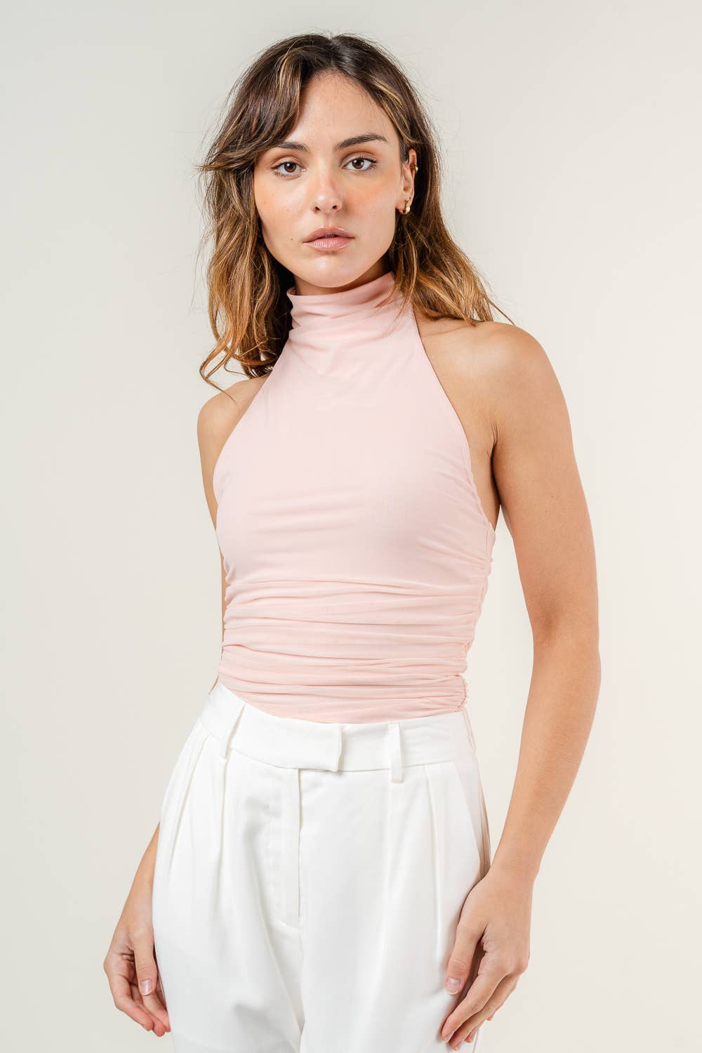 Mock Neck Sleeveless Slinky Top